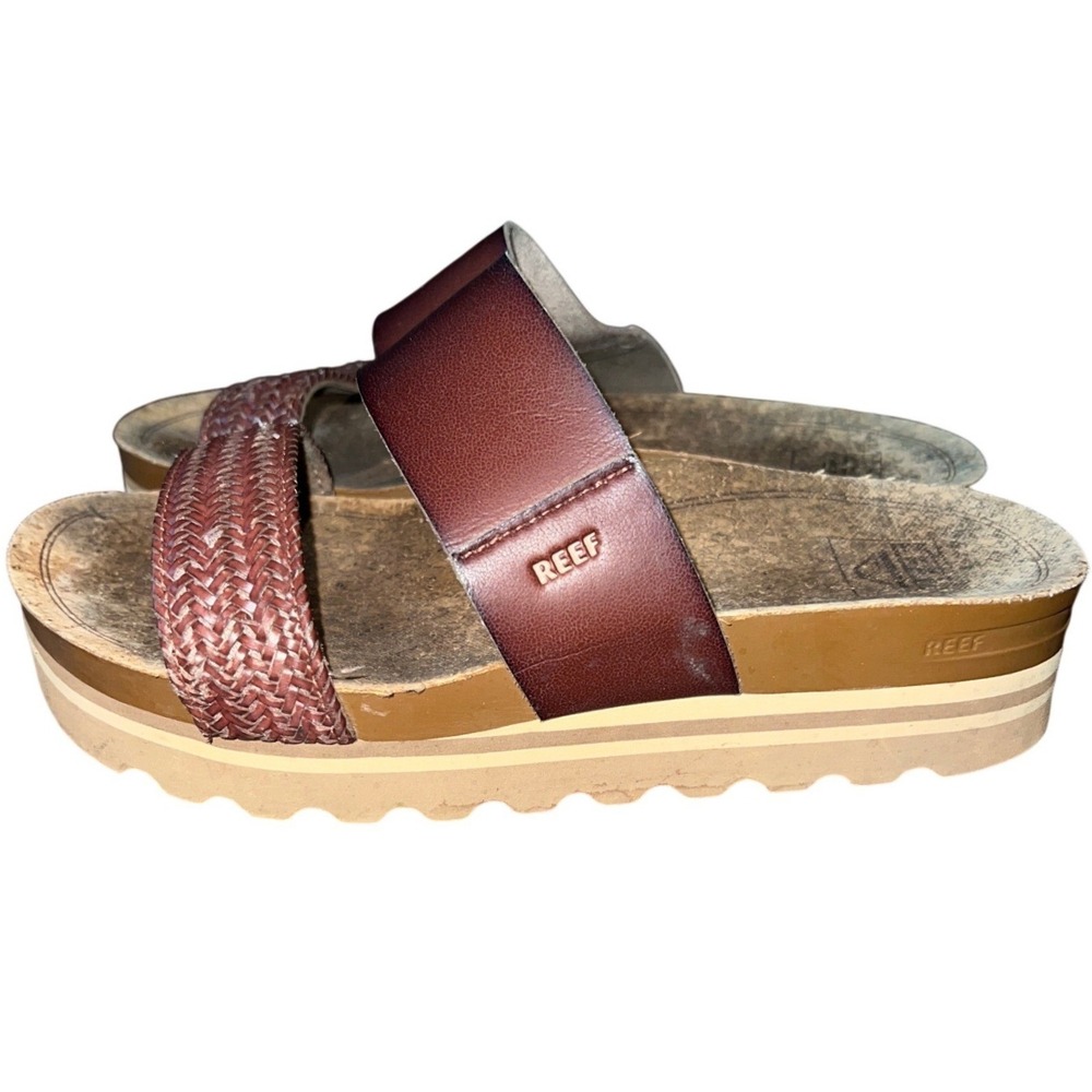 Reef Vista Hi Brown Woven Platform Slide Sandals‎ Womens Size 7 JHV L-21